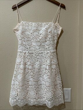 Lucy in the Sky White Lace Overlay Dress with Cream Lining